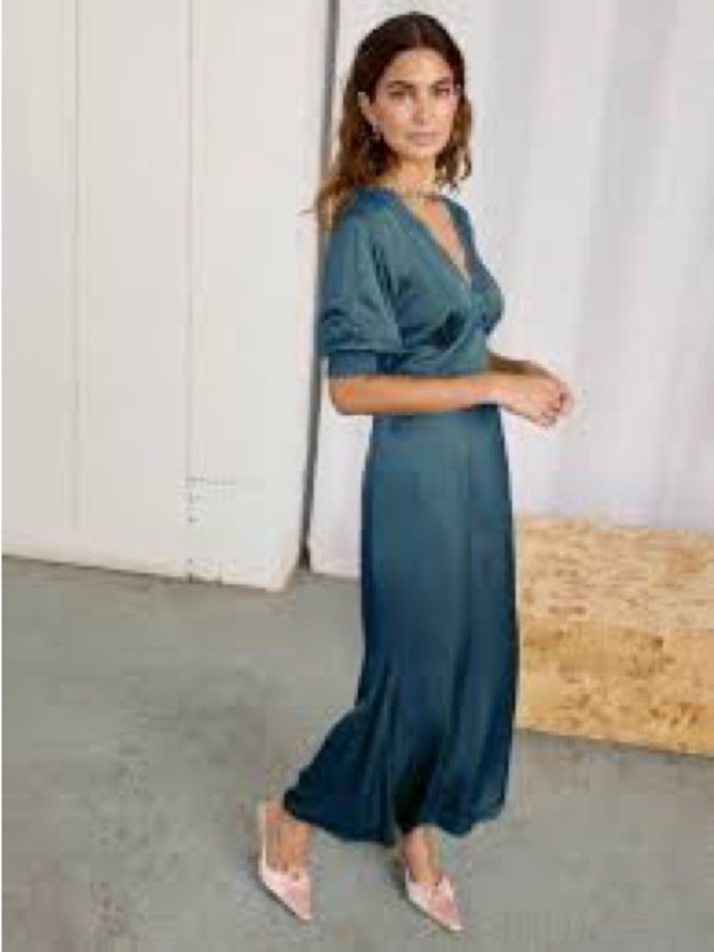 James Silk Teal Wrap Midi Dress - Women